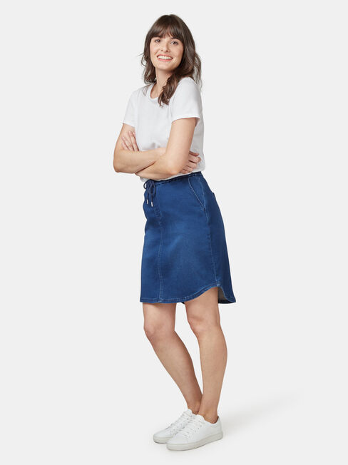 Lulu Luxe Lounge Knee Length Skirt, Mid Indigo, hi-res