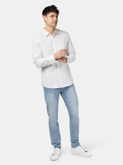 Windsor Long Sleeve Print Shirt, White, hi-res