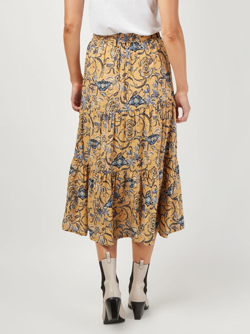 Sara Belted Tiered Skirt, Yellow, hi-res