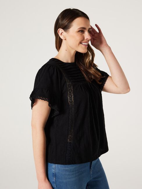 Laguna Lace Ruffle Top, Black, hi-res