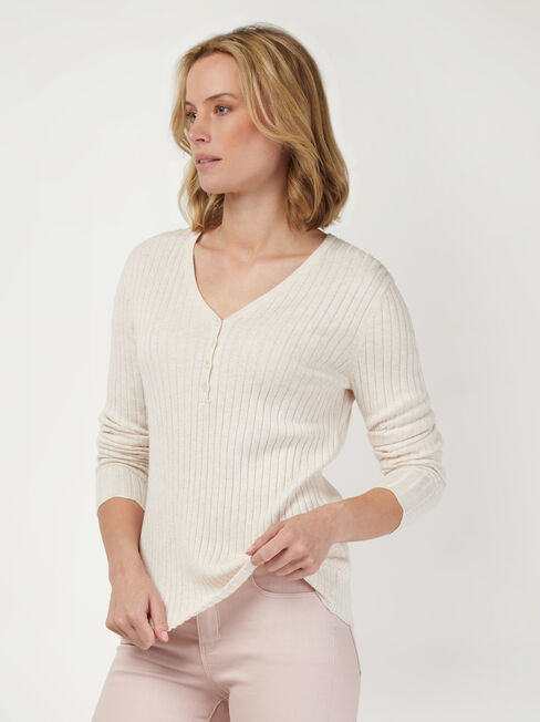 Hayley Henley Pullover, White, hi-res