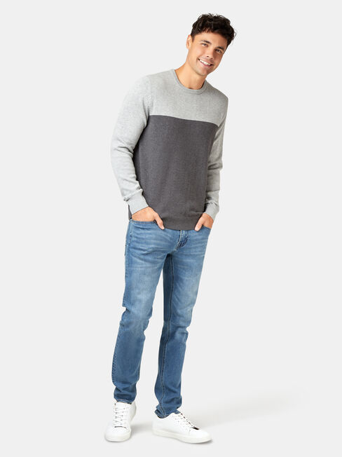 Conrad Block Crew Knit, Grey, hi-res