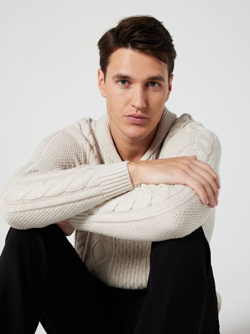 Moby Cable Shawl Neck Knit