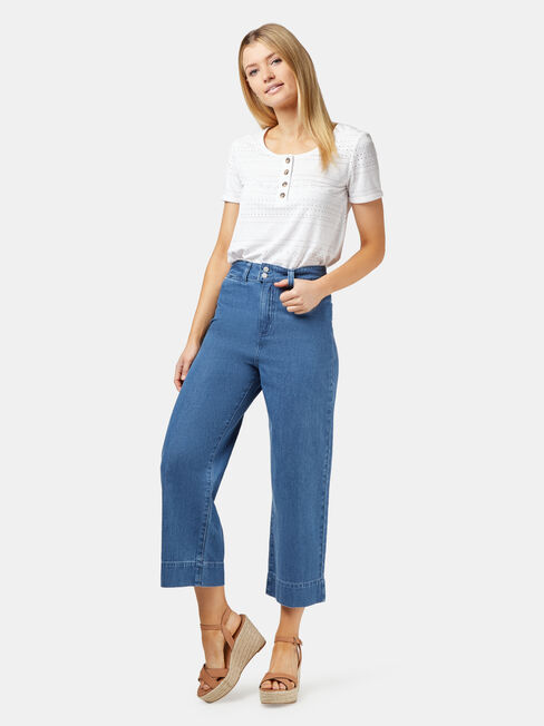 Cara Double Button Wide Leg Jean, Mid Indigo, hi-res