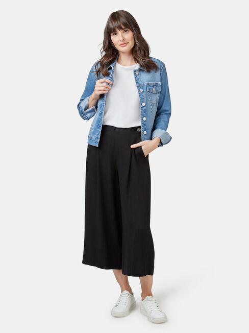 Ava Wide Leg Elastic Waist Pant, Black, hi-res