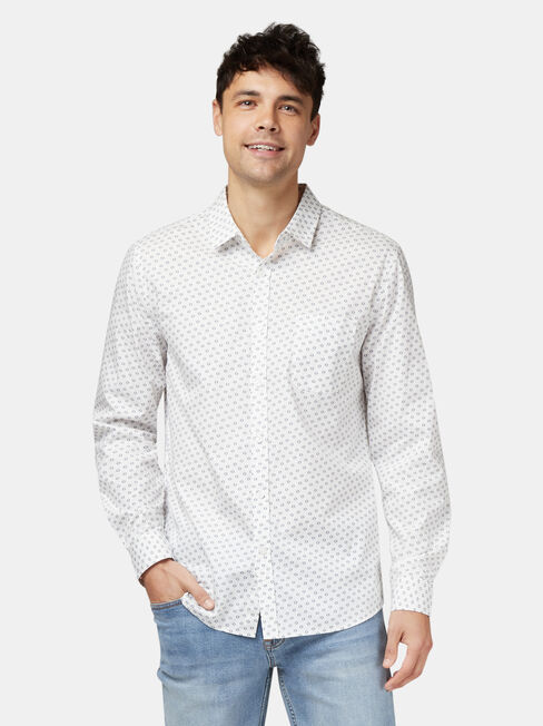 Windsor Long Sleeve Print Shirt, White, hi-res