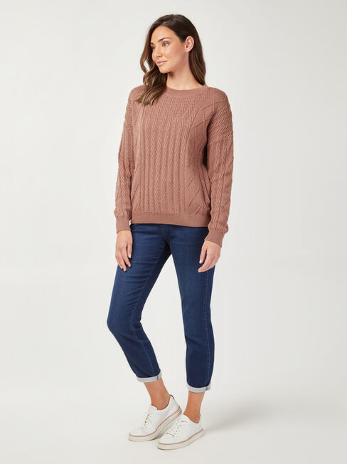 Carrie Cotton Cable Pullover, Brown, hi-res