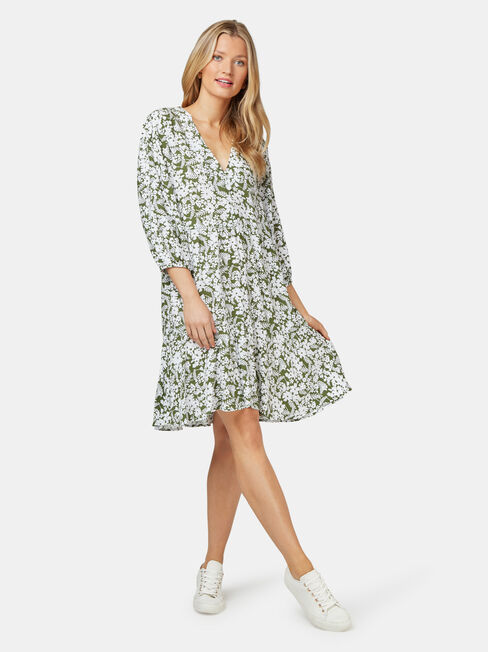 Natasha Tiered Dress, Green, hi-res