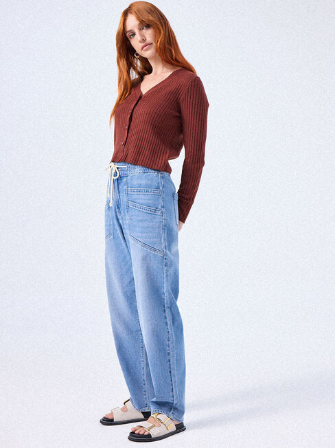 J-Luxe Chunky Ribbed Button Through, Brick, hi-res