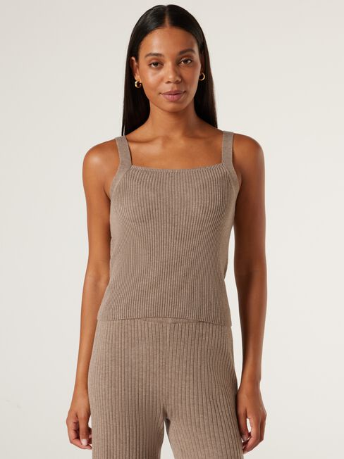 J-Luxe Chunky Rib Cami, Taupe, hi-res