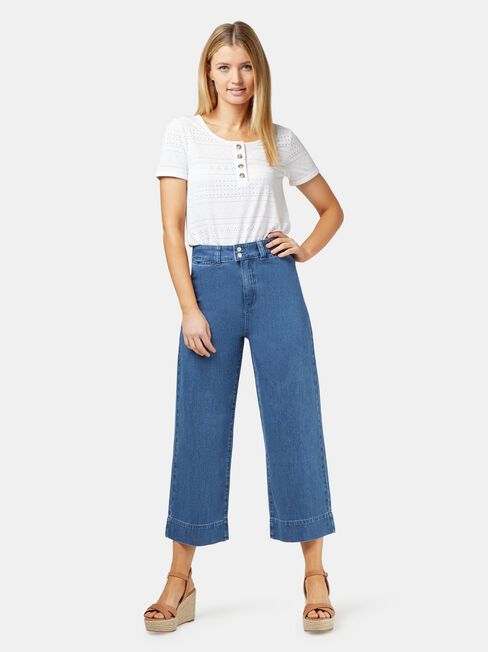 Cara Double Button Wide Leg Jean, Mid Indigo, hi-res