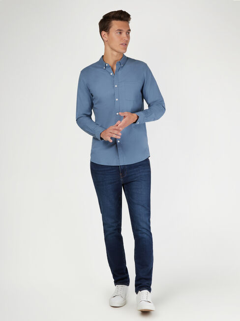 Heston Oxford Long Sleeve Shirt, Blue, hi-res