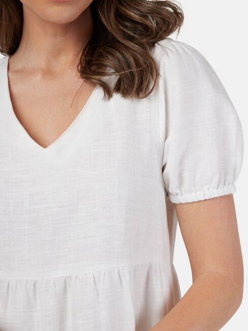 Emily Tiered V-Neck Dress, White, hi-res