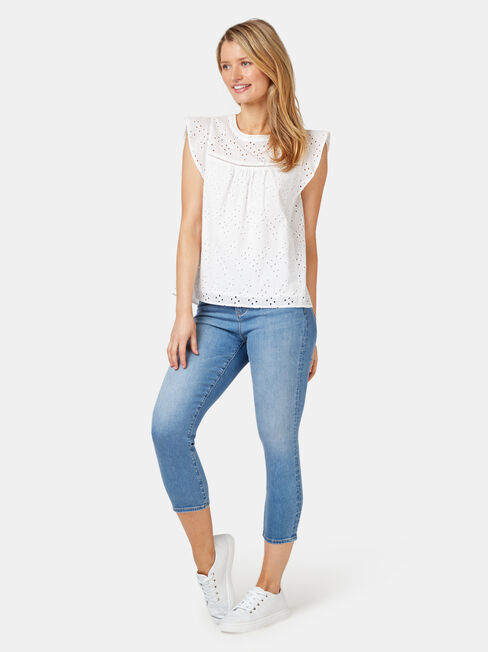 Gianna Broderie Top, White, hi-res