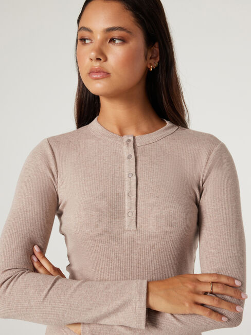 J-Luxe Henley Top, Taupe, hi-res