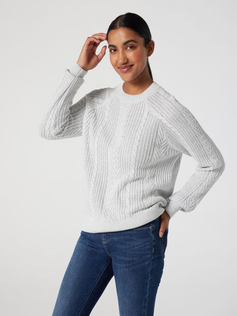 Lawrence Raglan Cable Knit, Grey, hi-res