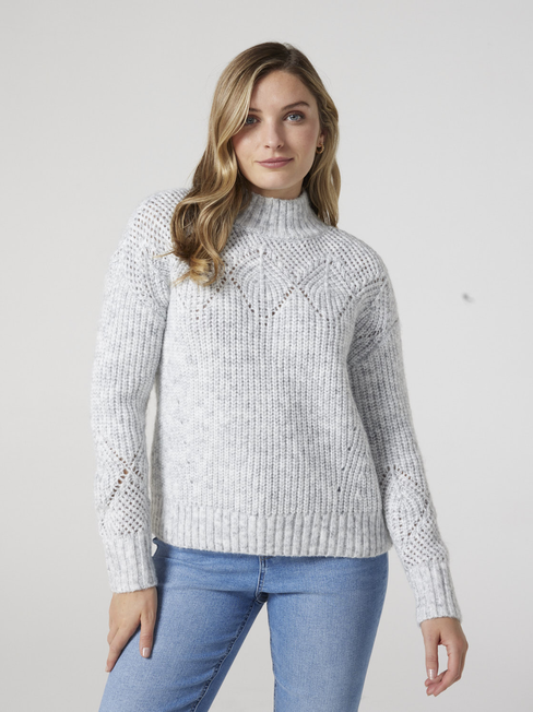 Charlie Pointelle Knit, Grey Marle, hi-res