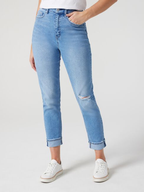 Brooke HW Tapered Crop Jeans, Mid Blue Distressed, hi-res