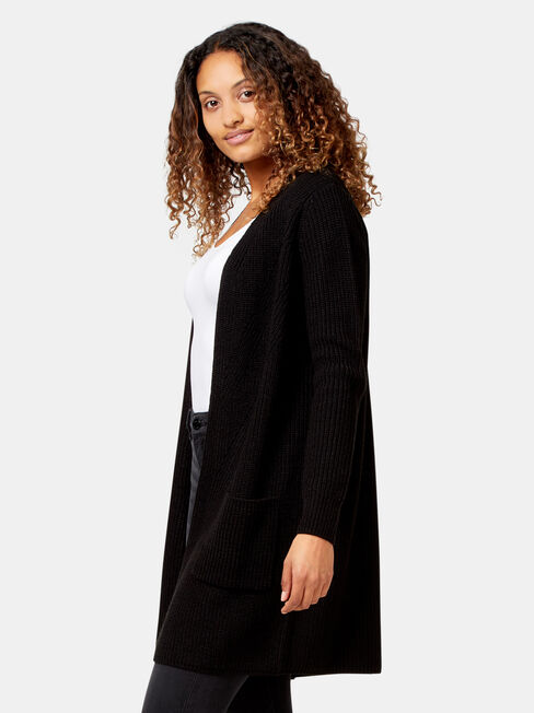Priya Rib Cardigan, Black, hi-res