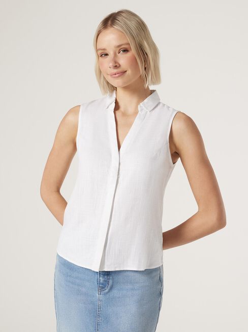 Jonti Sleeveless Shirt, White, hi-res