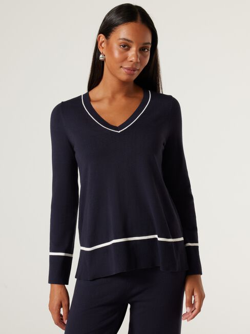 Jane Contrast Knit Pullover, Ink, hi-res