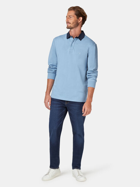 Hamish Long Sleeve Rugby Polo, Blue, hi-res