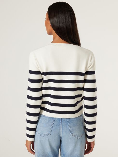 Diana Milano Cardigan, White Navy Stripe, hi-res
