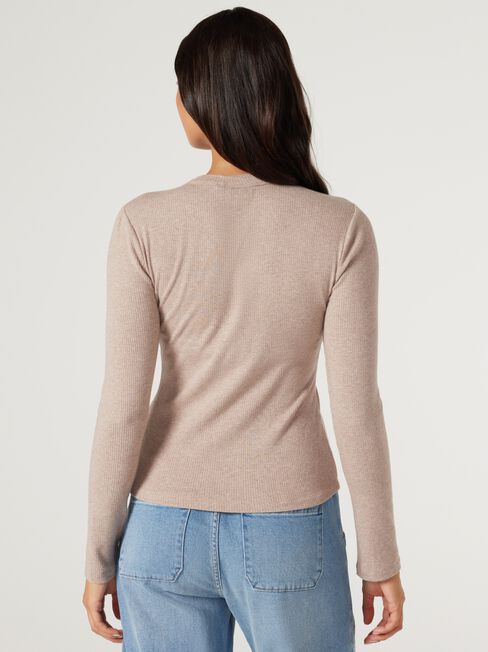 J-Luxe Henley Top, Taupe, hi-res
