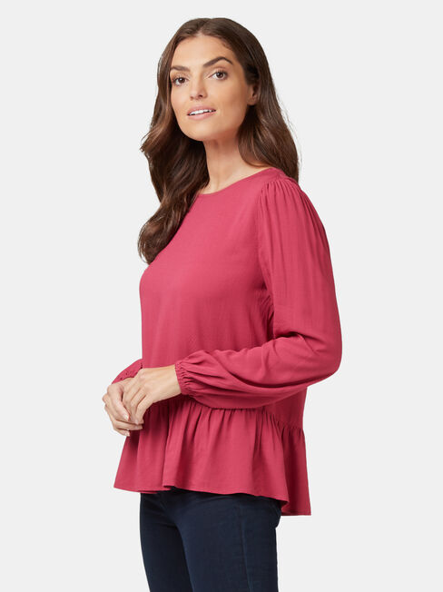 Penelope Peplum Hem Top, Red, hi-res