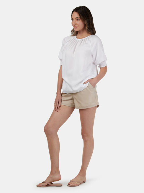 Kristine Shirred Sleeve Top, White, hi-res