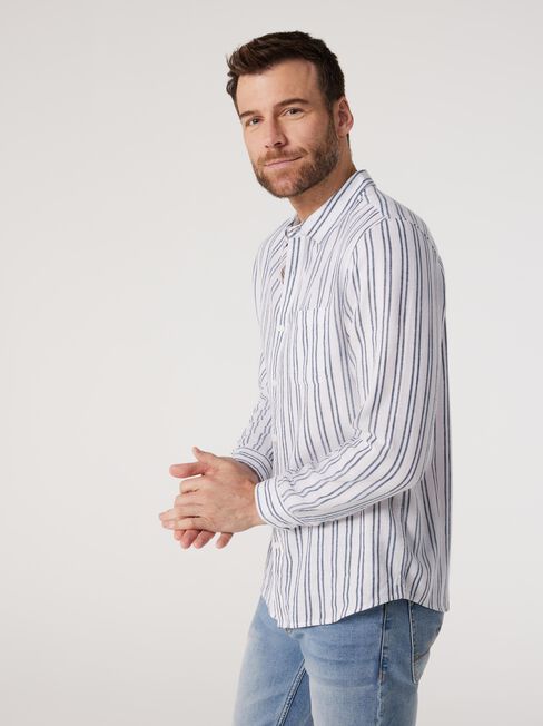 LS Hank Stripe Linen Shirt, White, hi-res