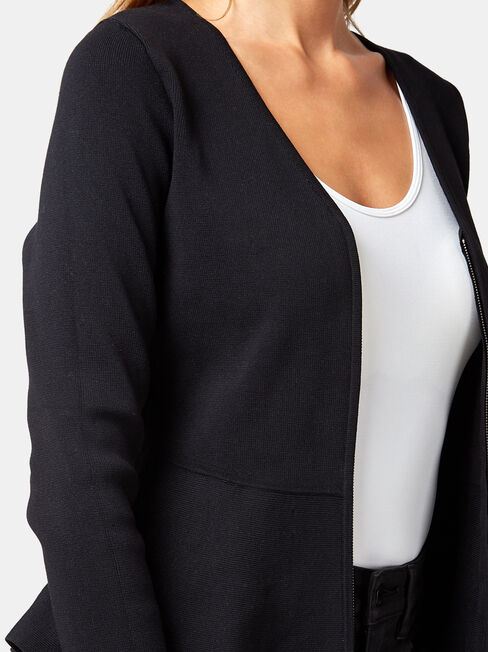 Charlotte Peplum Cardigan, Black, hi-res