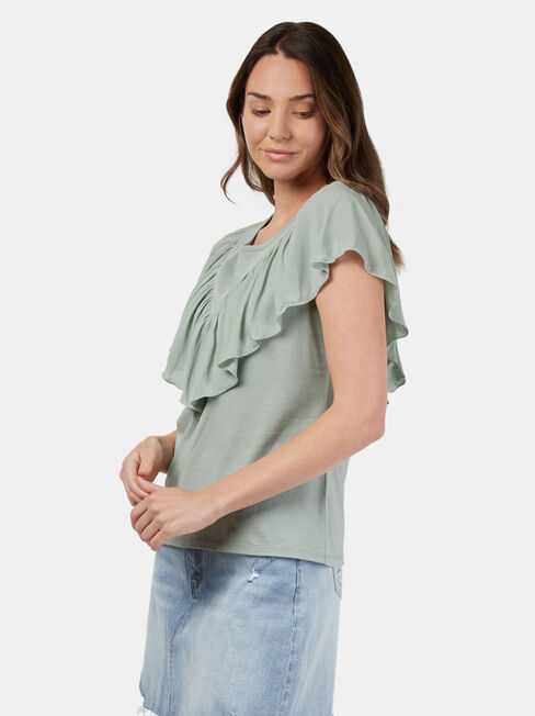 Fleur Frill Top, Green, hi-res