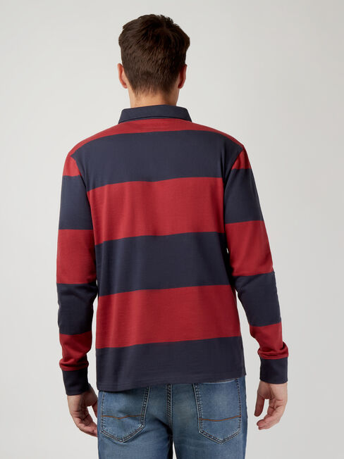 LS Granger Stripe Rugby Polo, Red, hi-res