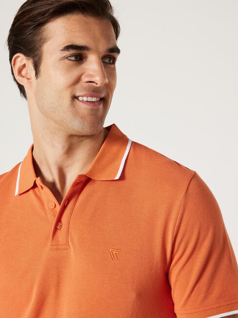 Nash Tipped Short Sleeve Polo, Orange, hi-res