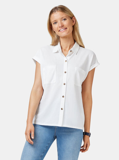 Finley Button Thru Shirt, White, hi-res