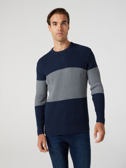 Klein Panel Stripe Crew Knit, Ink Marle Multi, hi-res