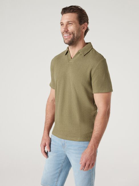 Short Sleeve Jasper Textured Polo, Khaki, hi-res