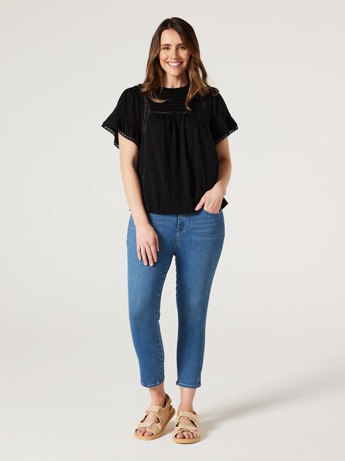 Laguna Lace Ruffle Top, Black, hi-res