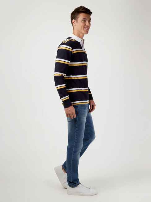 LS Carson Stripe Rugby Polo, Blue, hi-res