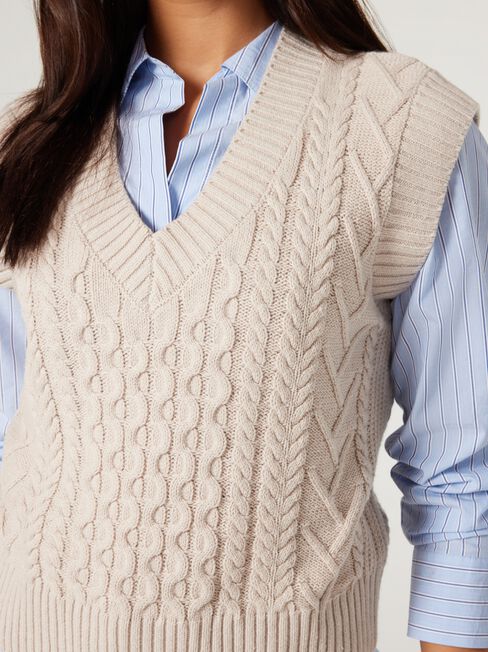 Isadora Cable Knit Vest, Oatmeal, hi-res