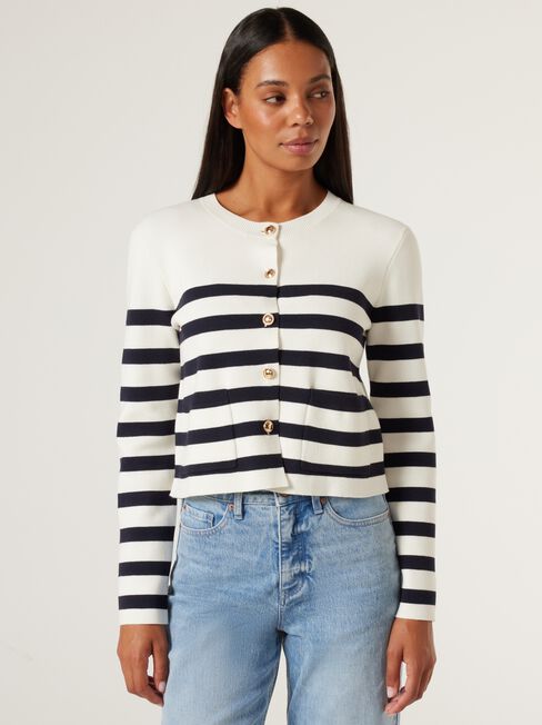 Diana Milano Cardigan, White Navy Stripe, hi-res