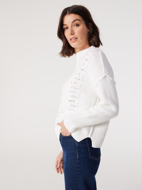 Sasha Cotton Pointelle Knit, White, hi-res