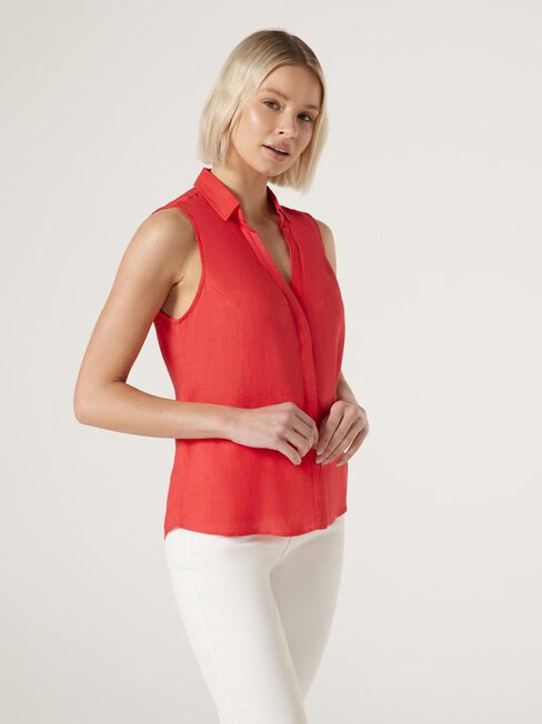 Jonti Sleeveless Shirt, Red, hi-res