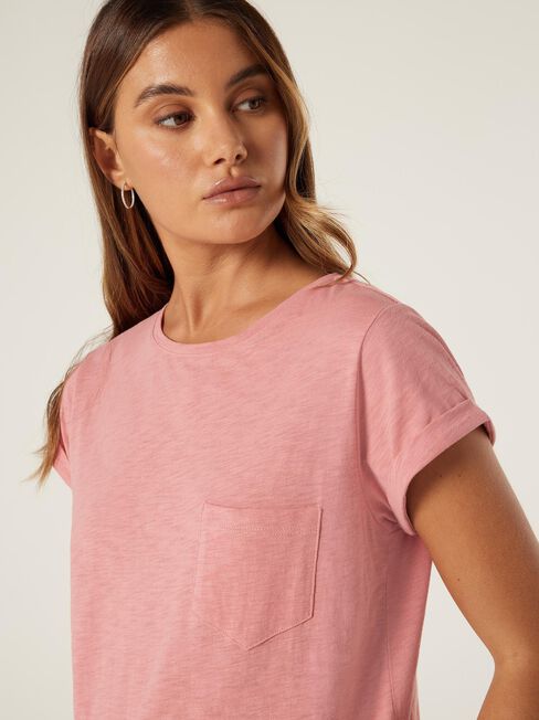 Essential Slub Pocket Tee, Dusty Pink, hi-res