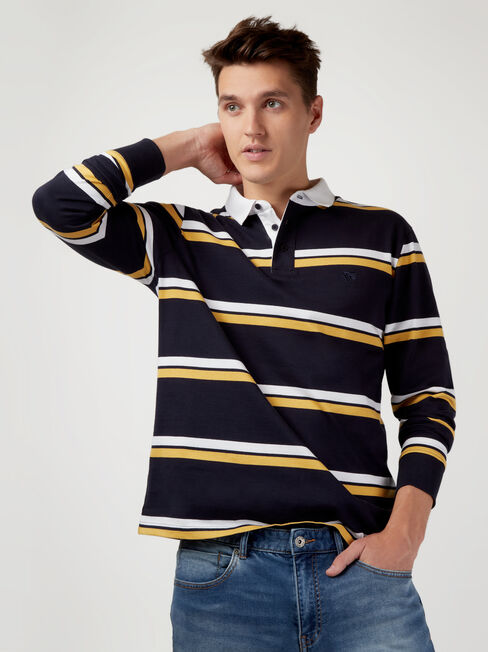 LS Carson Stripe Rugby Polo, Blue, hi-res