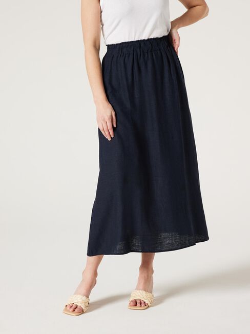 Mia Linen Midi Skirt, Ink, hi-res
