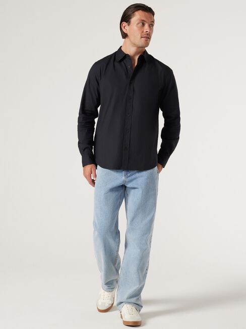 Reno Washed Cotton Shirt, Black, hi-res