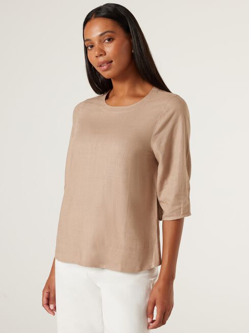 Carrie Blouson Sleeve Top, Taupe, hi-res