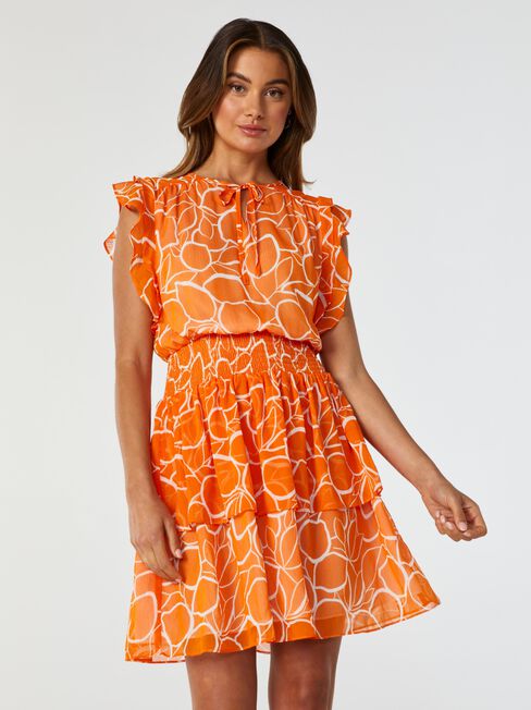 Bay Shirred Waist Dress, Orange, hi-res